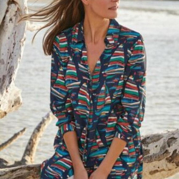 Soft Surroundings | Women's Sail Away Navy Blue Sailboat Blouse (Petite Small) - Picture 3 of 10